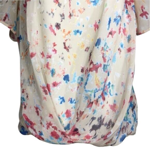 LELIS CREAM CHIFFON MULTICOLOR‎ ABSTRACT PAINT SPLATTER HIGH LOW ARTSY BLOUSE M - Picture 4 of 12